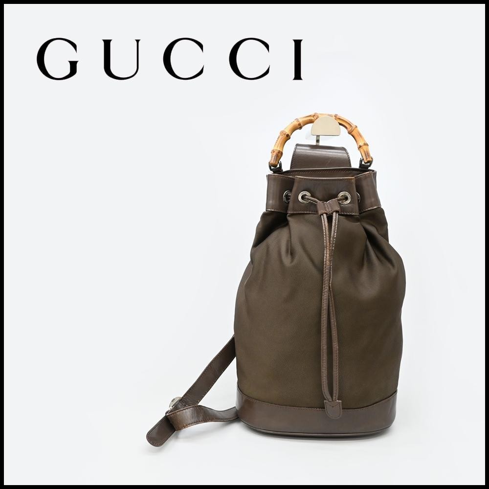 Gucci Bamboo Handle Canvas Shoulder Bag Lightly Used 46017