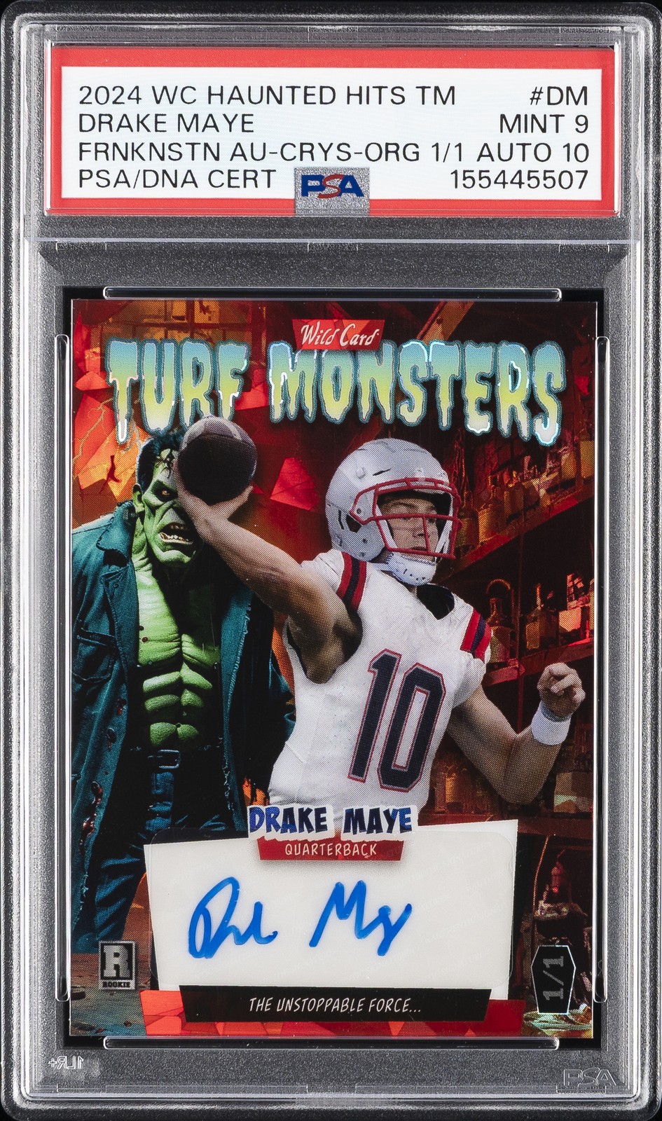 2024 WILD CARD CRYSTAL HOLO FOIL-ORANGE 1/1 #DM DRAKE MAYE 1/1 PSA 9 AUTO 10 view 1