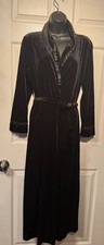 Oscar de la Renta Pink Label Robe Women  s M Black Velour Belted Satin Trim Long
