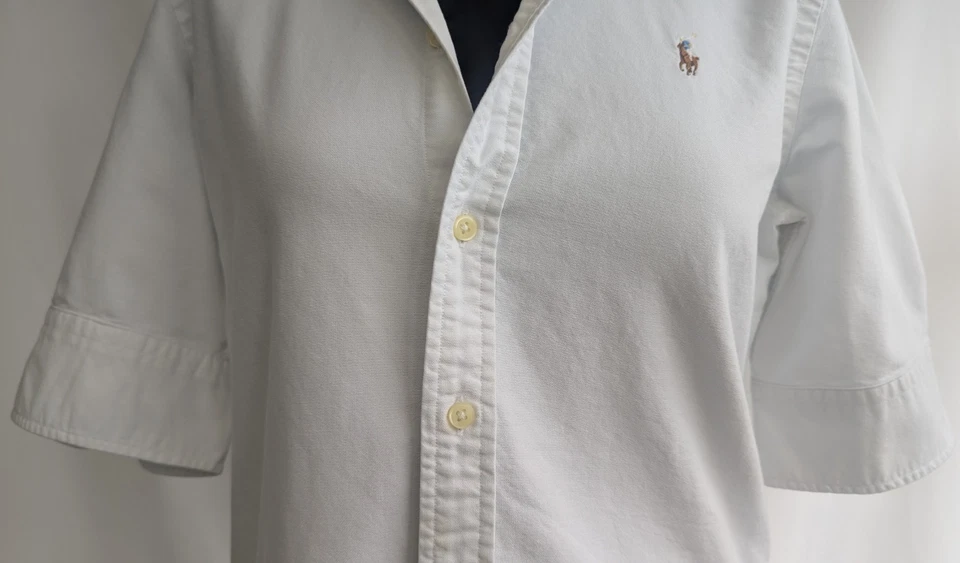 Camisa Polo Ralph Lauren blanca de algodón manga 3/4 para mujer talla S Foto 3 de 4