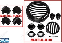 LED Scheinwerfer Grill Set Schwarz Alu FüR Royal Enfield New Classic Reborn 3...