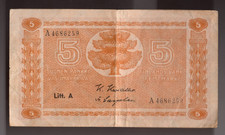 1945 FINLAND  5 Markkaa Lit A. A prefix. Pic#76a