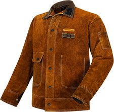 Leather Welding Jacket, Heavy Duty Welder Jackets with Flame Resistant Split Cow