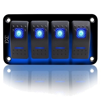 4 Gang LED Backlit Rocker Switch Panel for Boats and Cars - Easy Install