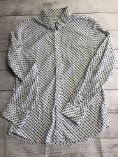 Goodfellow  Co Shirt Mens Medium White Navy Blue Geometric Print Button Up Slim