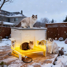 Weatherproof Outdoor Heated Cat House for Feral Cat, Plastic Elevated Cat Shelte