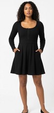 TORRID Mini Waffle Long Sleeve Skater Dress Solid Black Fit Flare 00 - M/L