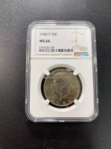 1980 P KENNEDY HALF DOLLAR NGC MS-66 - UNCIRCULATED - CLAD - CERTIFIED SLAB -50C