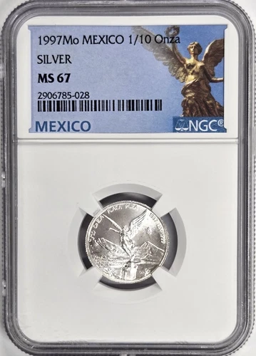 1997 Mexico Libertad 1/10 Oz. Silver Coin - NGC MS67