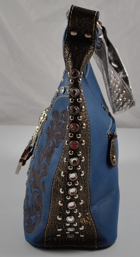 Nuevo con etiquetas Nuevo Azul Marrón Tachuelas Cristal Estrás Cartera Bolso Hobo Bolso de Mano Y5 - Imagen 7 de 12