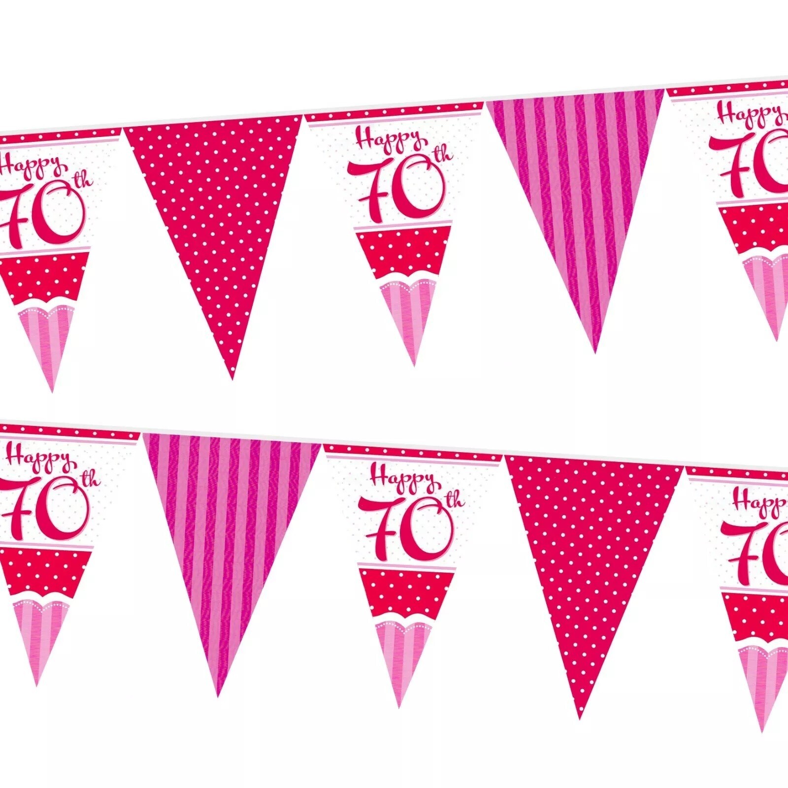 Perfectly Pink Happy 70th Birthday / Age 70 Paper Bunting -12ft Long - New