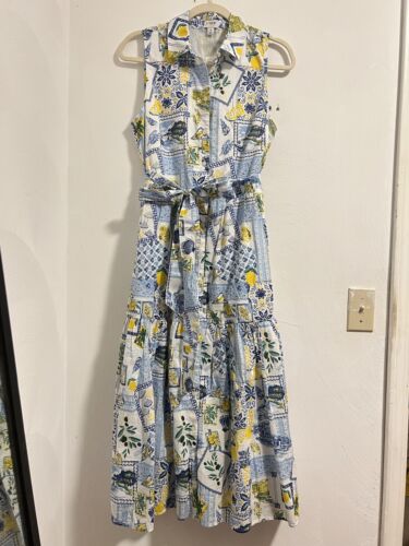 J.Crew Dress Womens 8 Yellow&Blue Lemons Beach Shirt Dress Button Preppy NWT