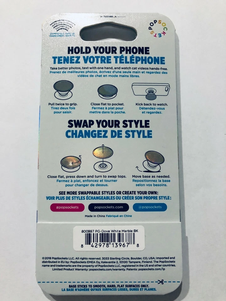 Suporte de telefone PopSocket pomba mármore branco popgrip soquetes pop autênticos - Imagem 2 de 2