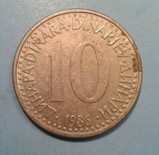 Yugoslavia 10 Dinars coin 1986