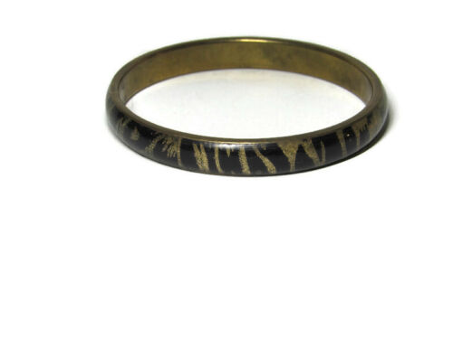 Vintage Bangle Bracelet Brass Resin Acrylic Animal Print - Picture 3 of 4