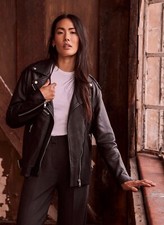 Mint Velvet Longline Leather Biker Jacket Women’s Dark Brown Size Uk 14 (refr5)