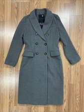 Etam Paris Double Breasted Gray Wool Blend Long Coat Size 38 Us Size 6