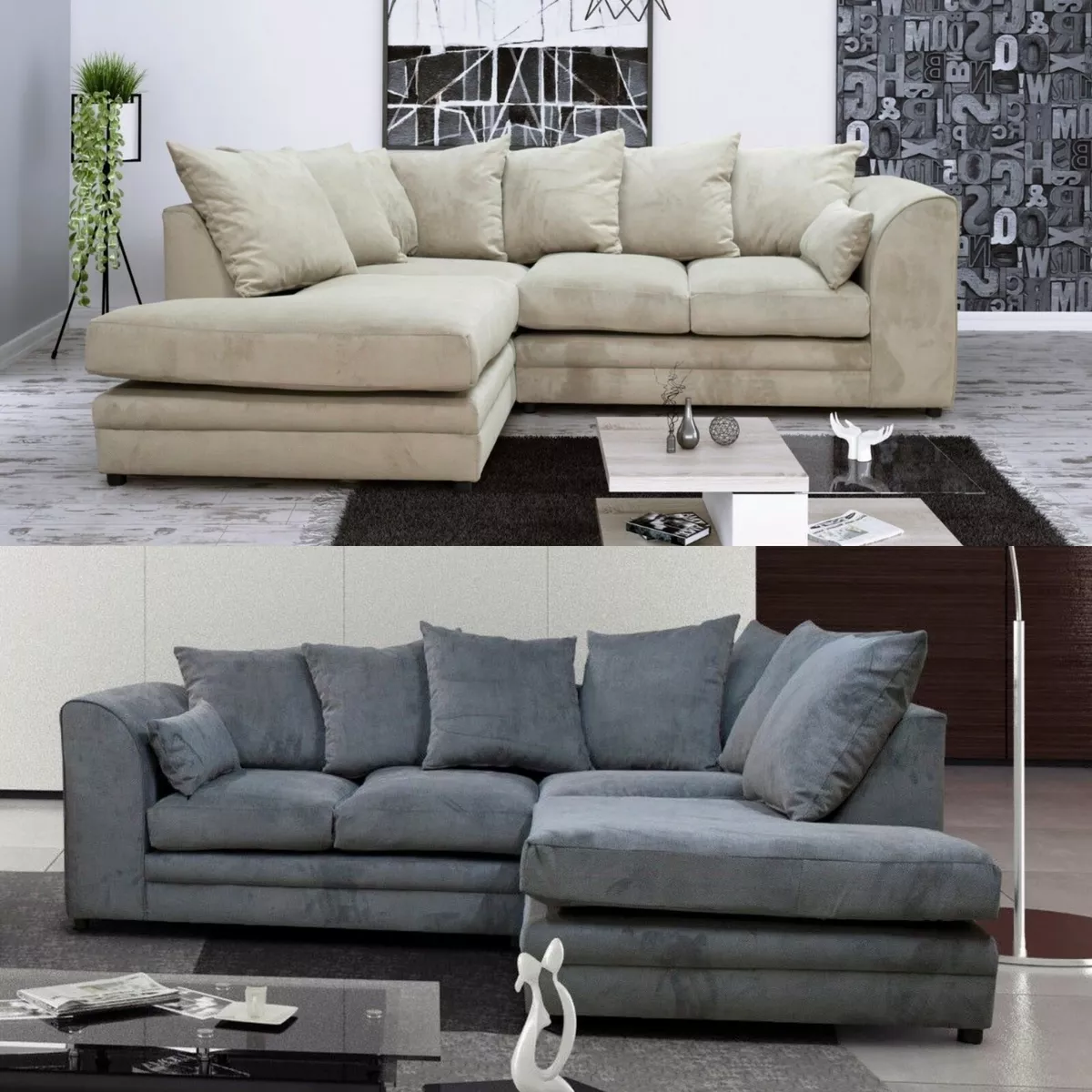 Beige Cream Corner Sofa Casper Left or Right Premium Fabric 3 Seater 2 Seater