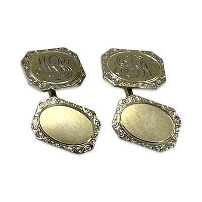 Vintage/Antique Goldtone Rectangular Engraved Monogram 1  Cufflinks