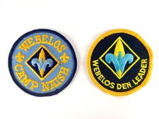 2 BOY SCOUTS OF AMERICA PATCHES - Webelos Camp Naish - Webelos Den Leader - BSA