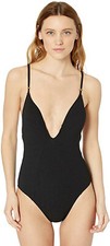 LUCKY BRAND Shoreline Chic Plunging Strappy Back One Piece Swimsuit sz M Medium