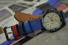 MA WATCH STRAP GENUINE NUBUCK LEATHER BLUE RED BMW II SPORT RACING HANDMADE BAND