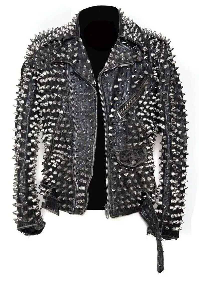 Men/Women Leather Jacket Punk Spiked Studded Genuine Leather Men/Women Leather Jacket Punk Spiked Studded Genuine Leather