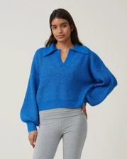 Cotton:On Women's Blondie Rib Collar Pullover Sweater Cobalt Blue Size S NEW