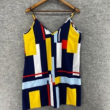 SheIn Dress Women L large Blue Geometric Shift Short V-Neck Sleeveless Casual