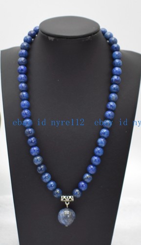 Fashion Jewelry 6/8/10mm Blue Lapis Lazuli Gemstone Round Beads Pendant Necklace - Picture 2 of 6