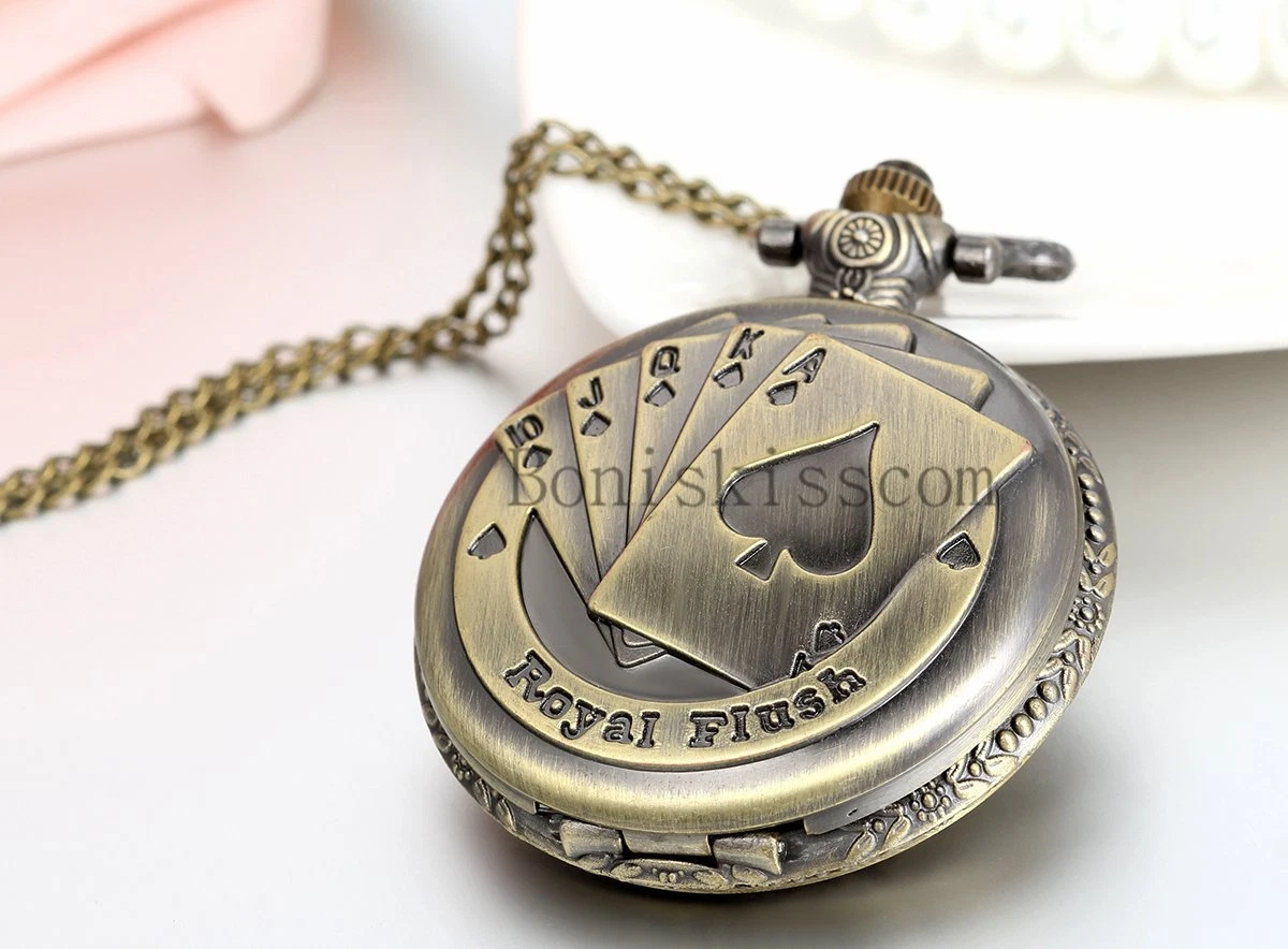 Men s Vintage Royal Flush Playing Poker Cards Quartz Pocket Watch