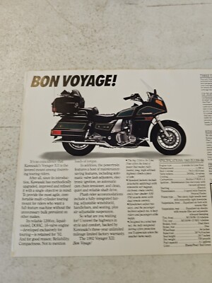 1992 Kawasaki Voyager XII Motorcycle Sales Brochure Data Sheet