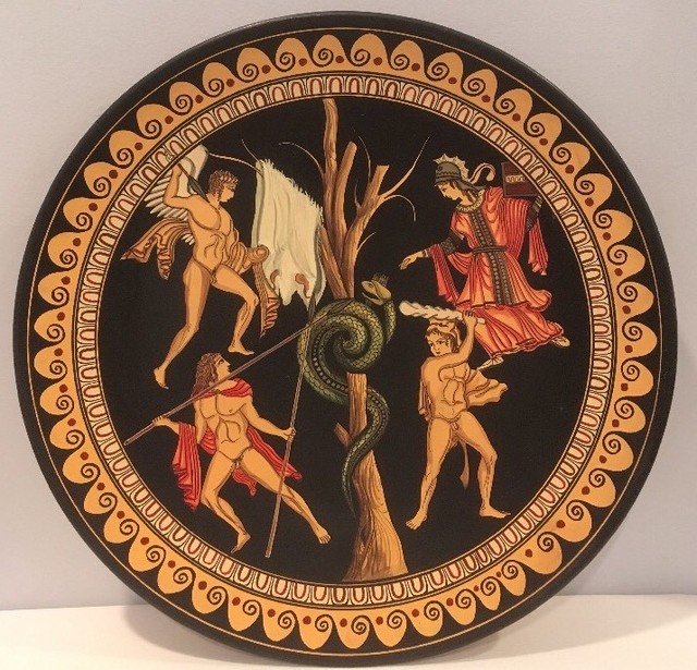 Vintage Kutahia 123/4" Pottery Wall Plate Greek Gods Snake Design
