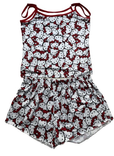 Hello Kitty Women Cami & Shorts 2 PC Pajama Set Red/White Size Large New
