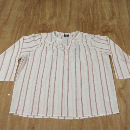 SPLENDID Ladies Linen Blend Blouse Top Sz L Yoked Red Wht Strip V Neck Shirt NWT - Picture 2 of 13