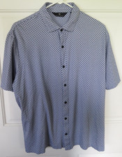 Hart Schaffner Marx Mens Shirt Sz Large S/S Blue Cotton Stretch Golf Geometric