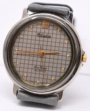 Vintage NOS 1980s Dufonte Lucien Piccard Mens Vaporwave Grid Quartz Wristwatch