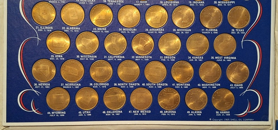 USA States Of The Union 50 State Solid Bronze Collectors Coin Set 1969