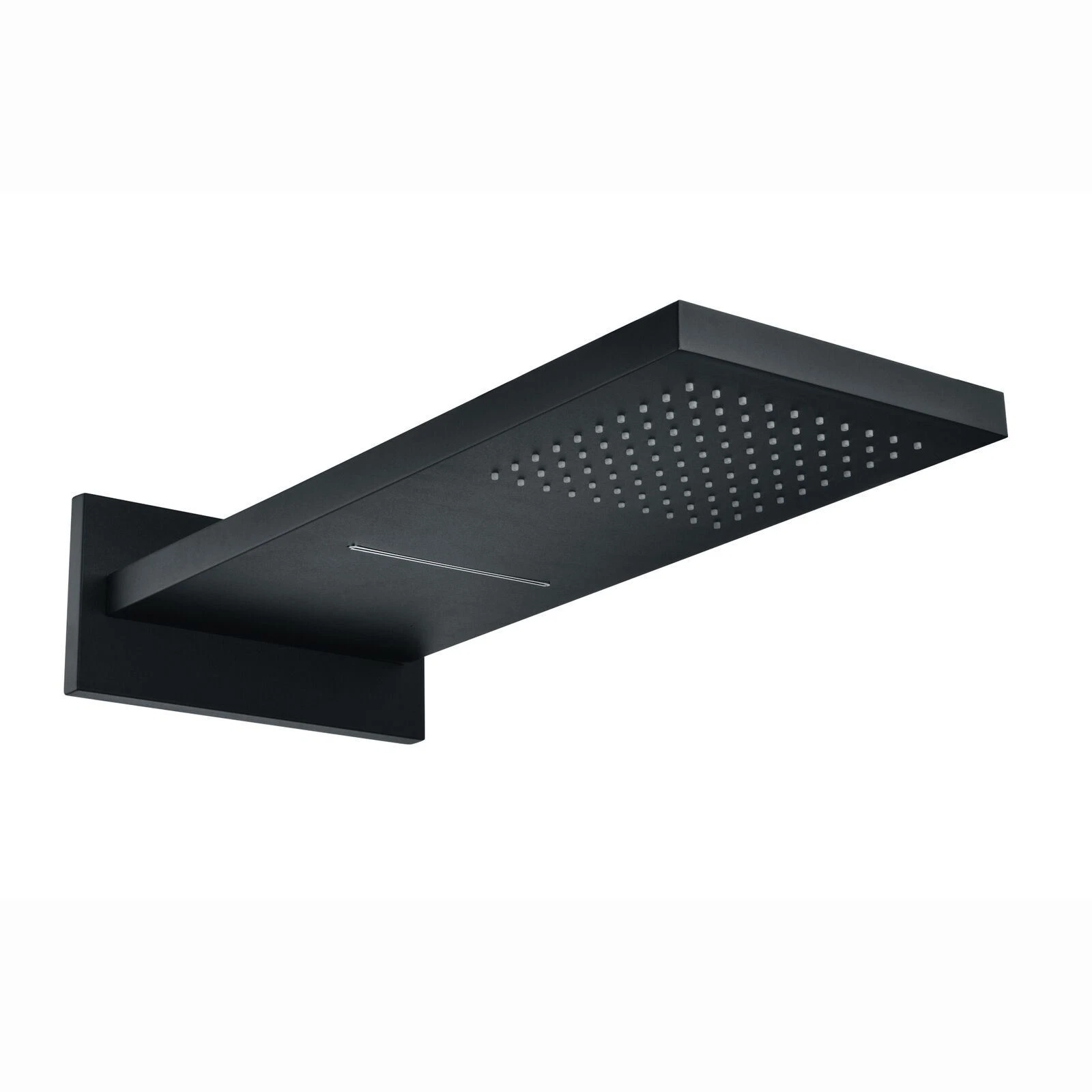 Waterfall Shower Head Rectangular Dual Fixed Overhead Rainfall Black ENKI R42