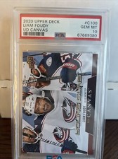 2020 Upper Deck UD Canvas Young Guns C100 Liam Foudy Blue Jackets PSA 10 