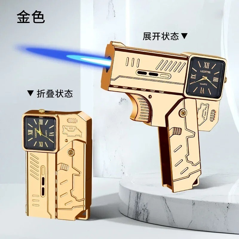 Foldable Gun Ignition Lighter with Quatz Watch Face - Butane Lighter