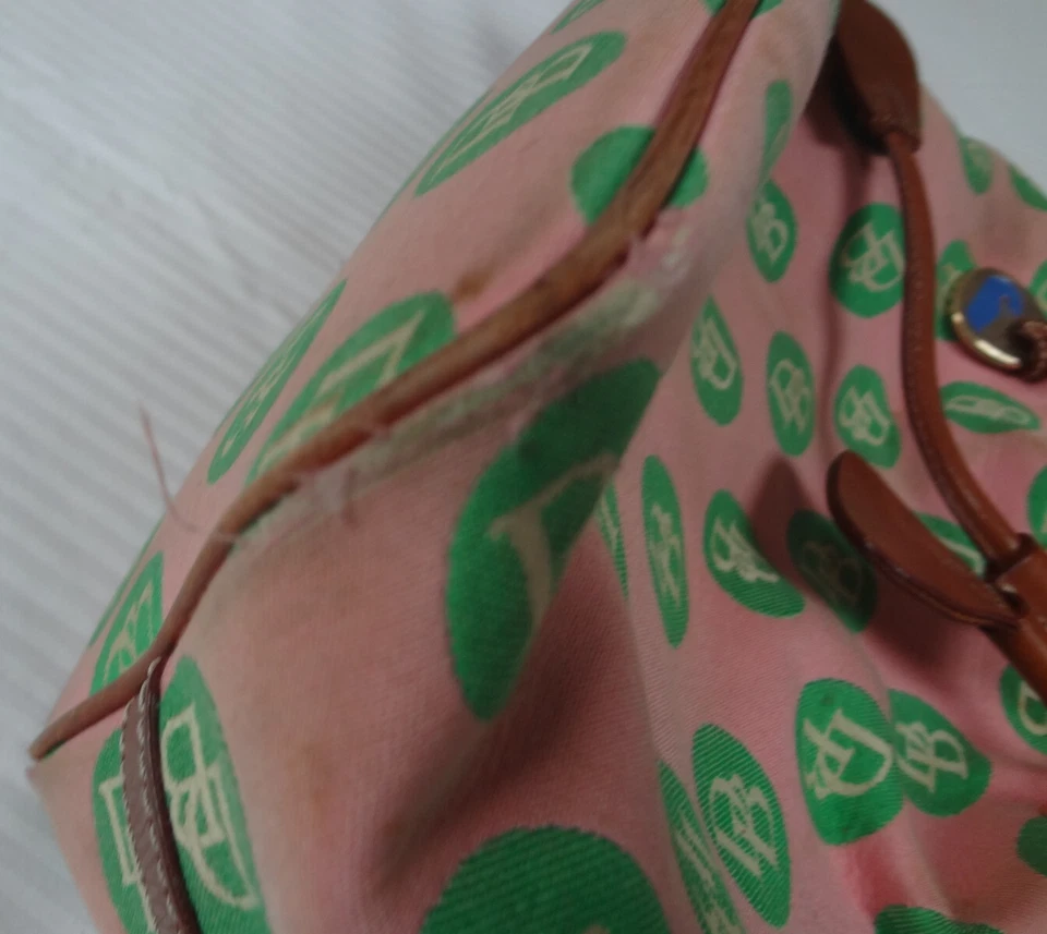 VINTAGE DOONEY & BOURKE Y2K PINK GREEN POLKA DOT SIGNATURE SERIES LRG HOBO TOTE - Image 3 of 4