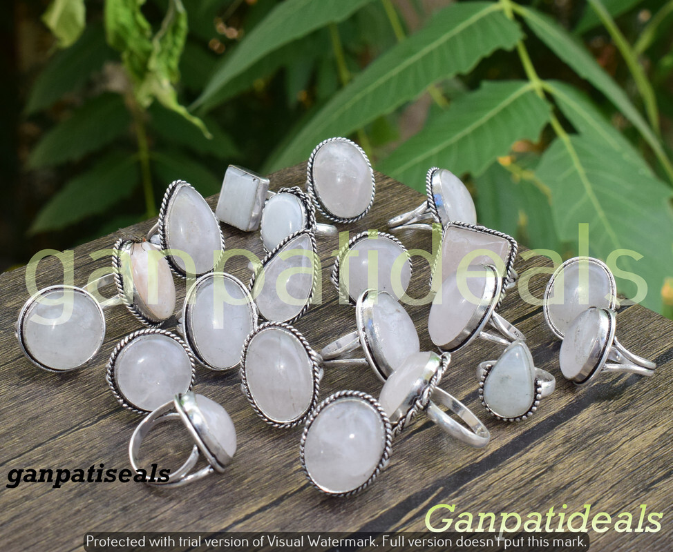 Rose quartz Gemstone Ethnic Handmade 5pcs Fashion Rings Lot RLL