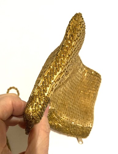 Vintage Walborg Gold Hollywood Glam Satin Lined Beaded Purse Evening Bag Clutch - Picture 7 of 12