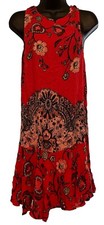 Free People Intimately Size S Womens Dobby Dot Flouncy Hem Dress Red Floral Boho