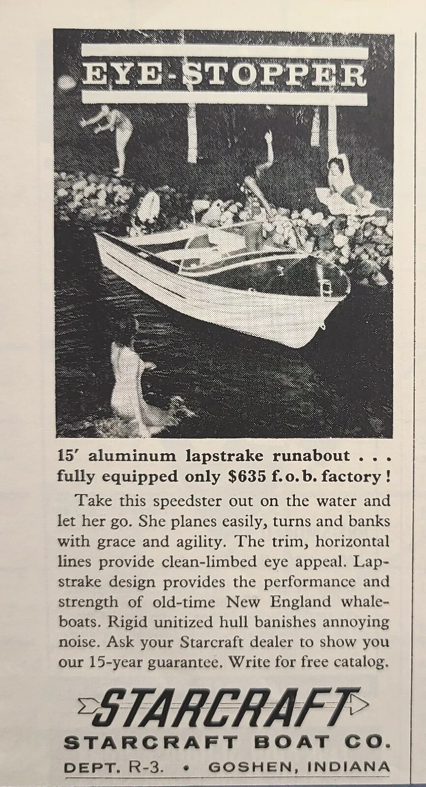 Starcraft Boat Company Lapstrake New England Whaler Goshen Vintage Print Ad 1962