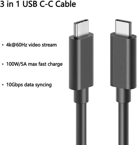 USB Cable Cord For Dell C1422H Monitor 14" FHD LCD LED Portable 6ms 300 Nit Work - Afbeelding 4 van 4