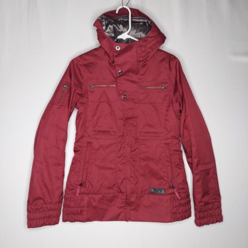 Burton Snowboard Jacket Women Small DryRide Red Snap Zip Pocket Hood Waterproof - Picture 1 of 12