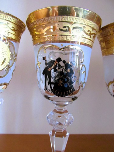 Vintage 4psc Czech/Bohemian Glass Gilt Glasses with Rococo and Versace decor - Picture 3 of 6