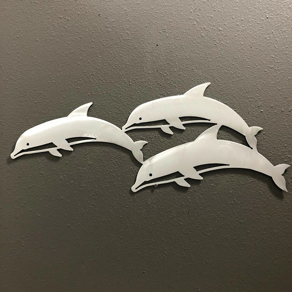 Arte de pared de metal delfines Skilwerx colores 13 x 6 océano náutico marino casa de playa Foto 2 de 2